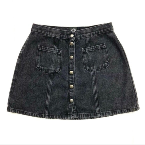BDG Snap Front Mini Skirt Womens Size M A-Line Denim Faded Distressed Black - Picture 1 of 7